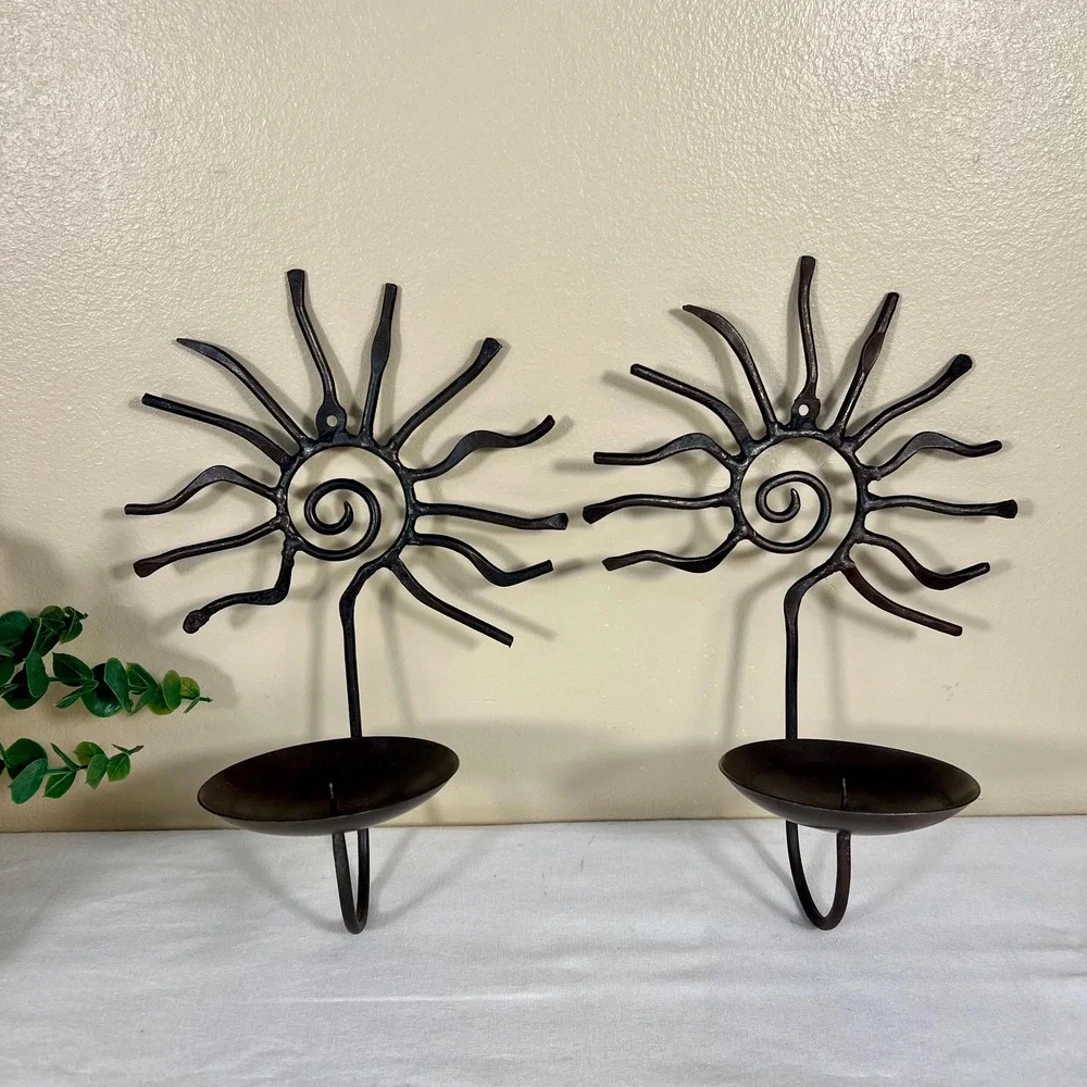 Vintage Pier 1 Celestial Sun Iron Candle Holder Scones | Set of 2